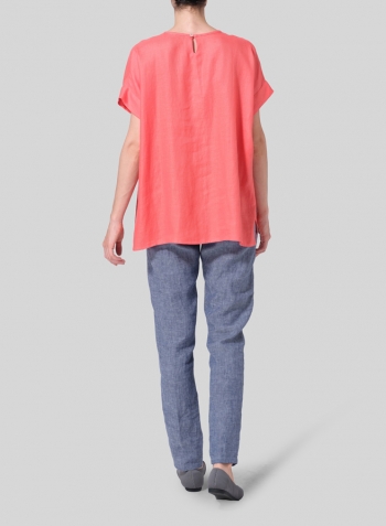 Twill Coral Linen Dolman Sleeves Relaxed Fit Top