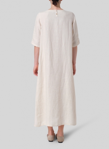 White Sand Linen Extra Long Center Pleated Dress