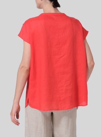 Red Linen Cap Sleeves Lightweight Top