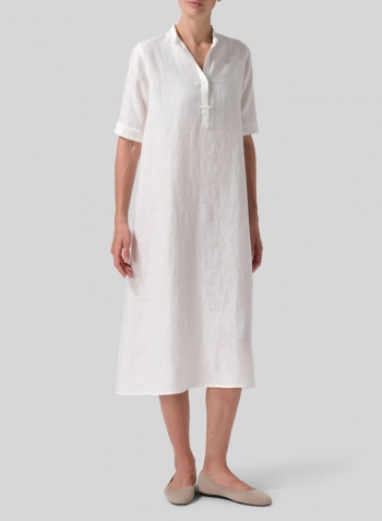 Soft White Linen Short Sleeve A-line Tunic Dress