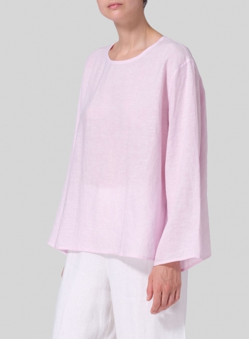 Soft Pink Linen Long Sleeve Loose Fit Blouse