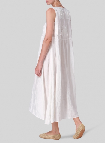 White Linen Sleeveless A-line Long Dress