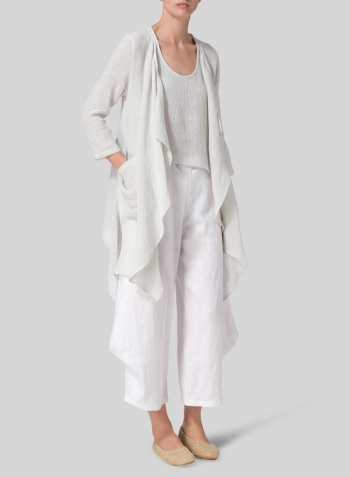 Graze Gray White Linen Gauze Waterfall-Front Jacket