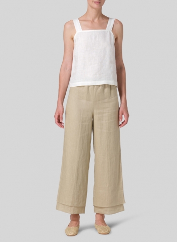 Light Khaki Linen Double Layer Ankle Length Pants