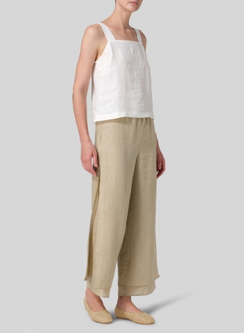 Light Khaki Linen Double Layer Ankle Length Pants