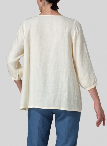 Soft Yellow Linen Half Sleeve Inverted Front Pleat Blouse