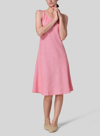 Sakura Pink Linen Bias Cut A-Line Midi Dress
