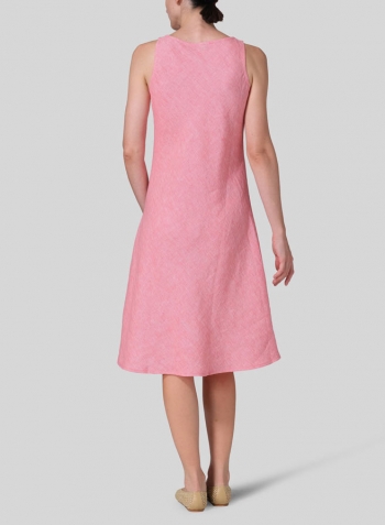 Sakura Pink Linen Bias Cut A-Line Midi Dress