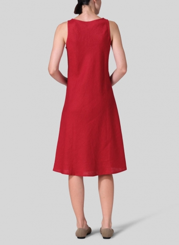 Cranberry Linen Bias Cut A-Line Midi Dress