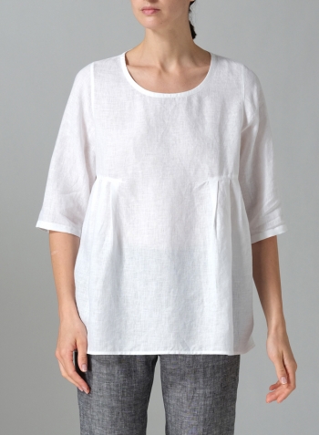 White Linen Dropped Shoulder Pleated Box Top