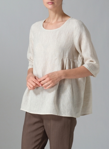 Oat Linen Dropped Shoulder Pleated Box Top