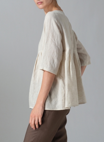 Oat Linen Dropped Shoulder Pleated Box Top