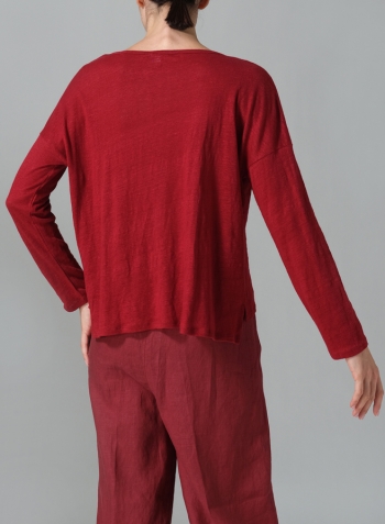 Red Linen Knitted Long Sleeves T-Shirt