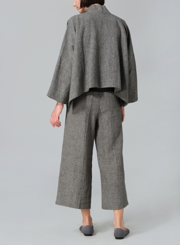 Two Tone Charcoal Linen Kimono Long Sleeve Jacket Set