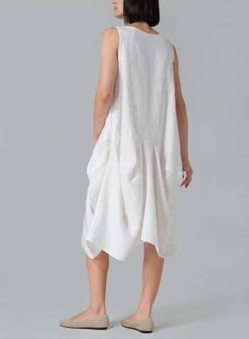 White Linen Sleeveless Draped Dress