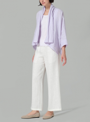 Pastel Mauve Linen Shawl Collar Open Front Cropped Jacket