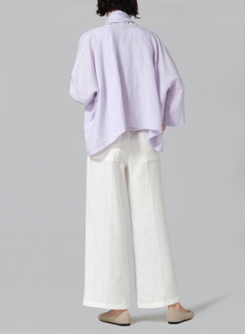 Pastel Mauve Linen Shawl Collar Open Front Cropped Jacket