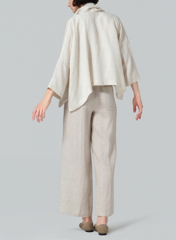 Oat Linen Shawl Collar Open Front Cropped Jacket