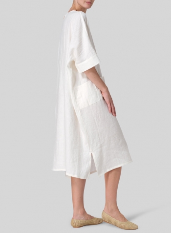 Off White Linen Oversized Dolman Sleeve Dress
