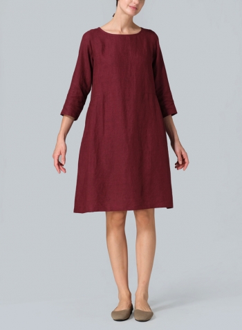 Red Linen Mid-Length Dress