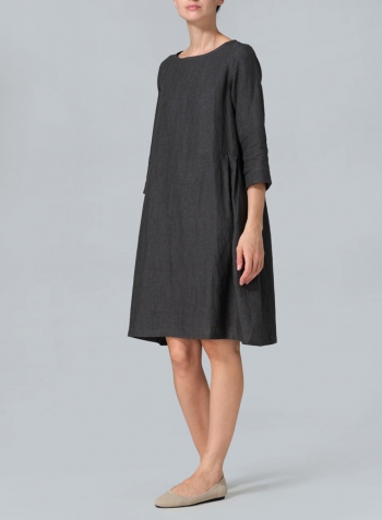 Dark Gray Linen Mid-Length Dress