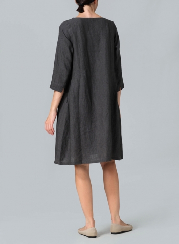 Dark Gray Linen Mid-Length Dress