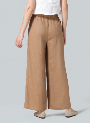 Clay Brown Linen Straight Elastic Long Pants