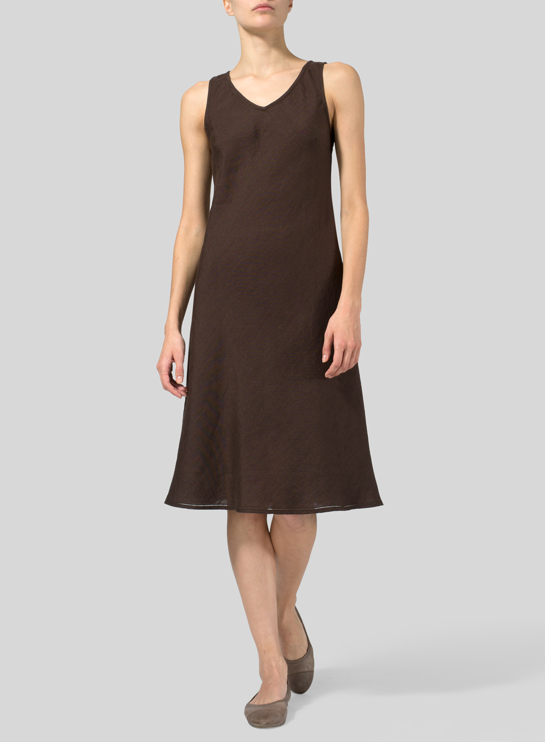 Linen Bias Cut Sleeveless Short Dress Plus Size