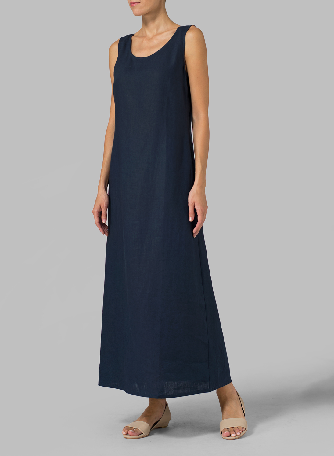 Linen Scoop Neck Sleeveless Long Dress Plus Size
