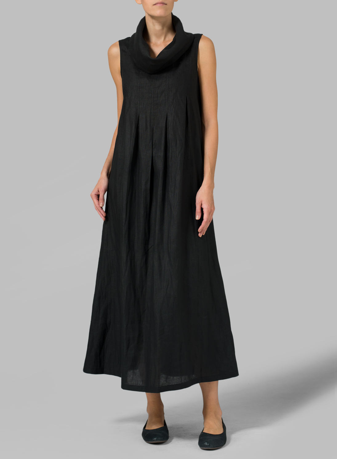 Linen Sleeveless Cowl Neck Long Dress