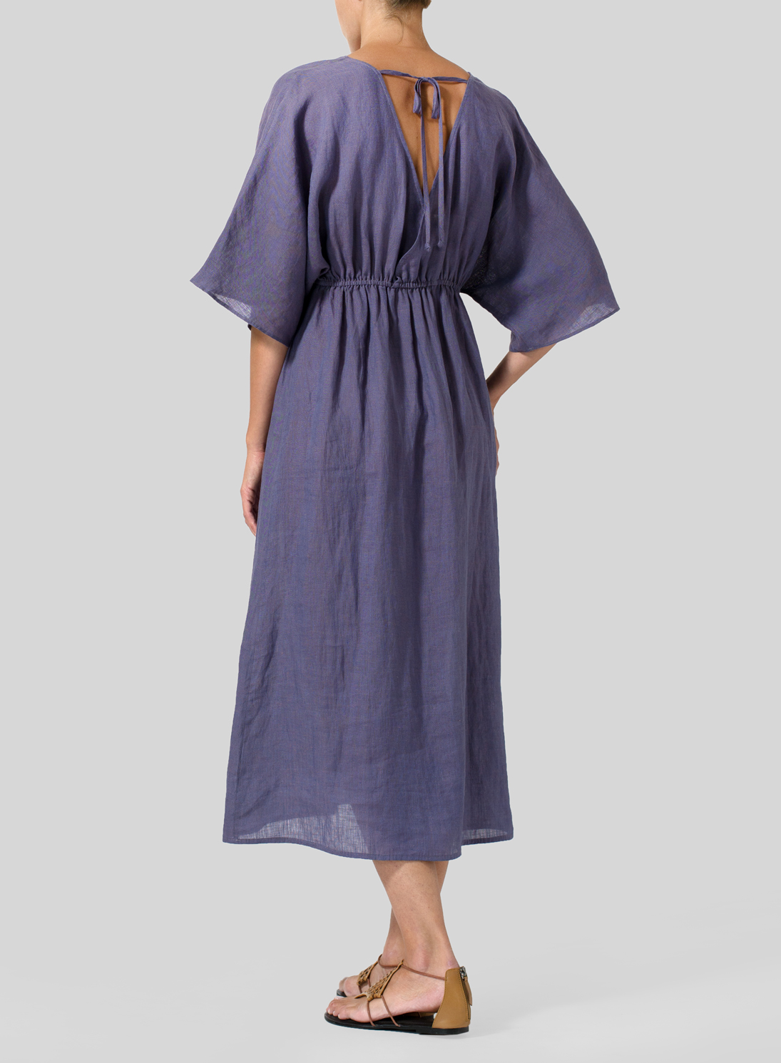 Linen VNeck Dolman Sleeves Dress
