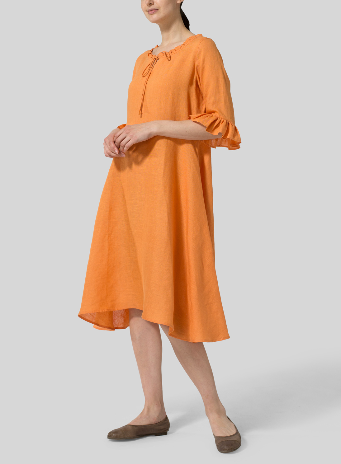 Linen Ruffle Sleeves Long Dress Plus Size