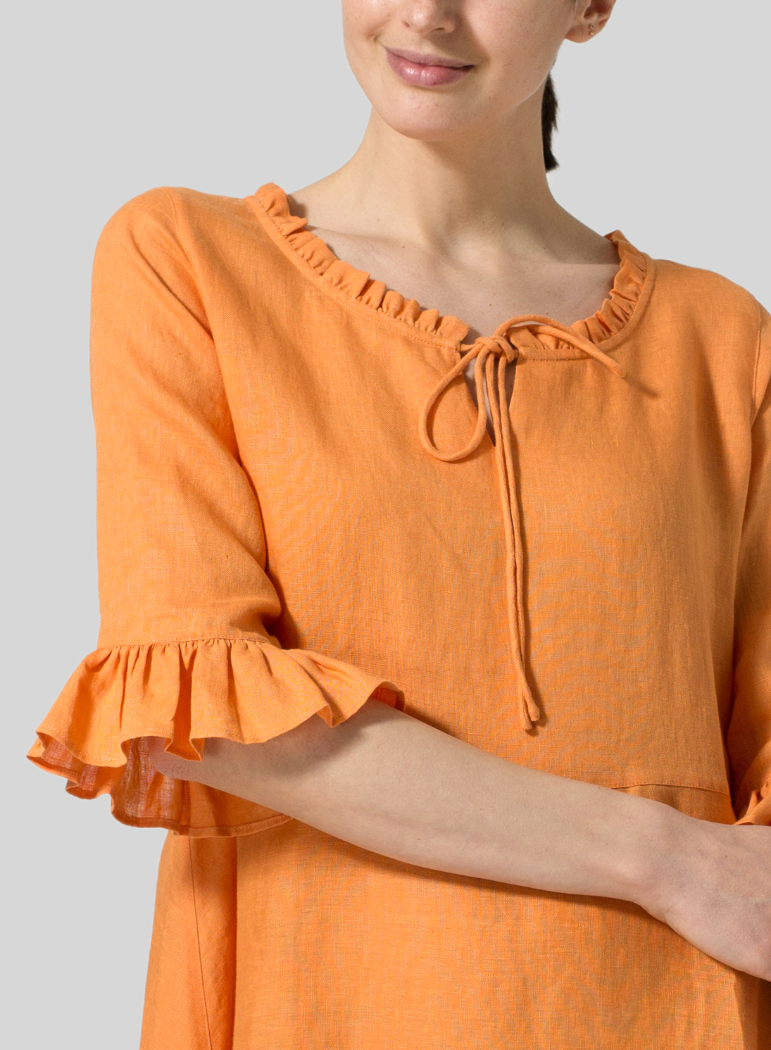 Linen Ruffle Sleeves Long Dress Plus Size