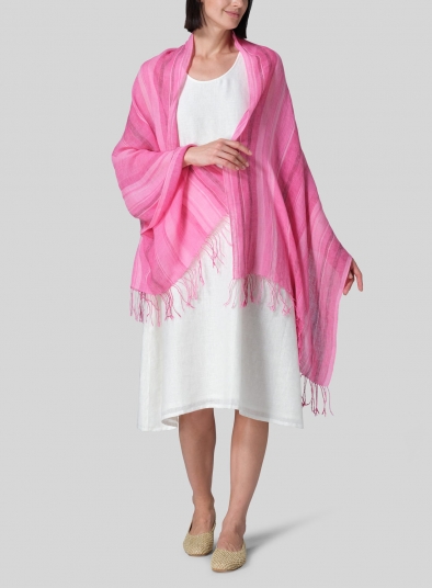Linen Hand-crafted Pink Stripe Scarf