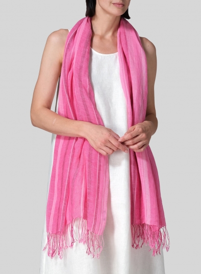 Linen Hand-crafted Pink Stripe Scarf