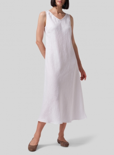 Linen Bias Cut Sleeveless Long Dress