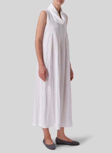 Linen Sleeveless Cowl Neck Long Dress