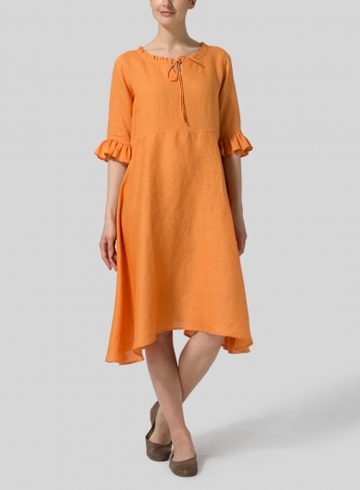 Linen Ruffle Sleeves Long Dress - Plus Size
