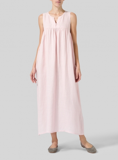 Linen Sleeveless Pleated Maxi Dress