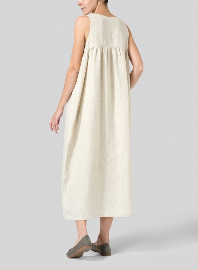 Linen Sleeveless Pleated Maxi Dress