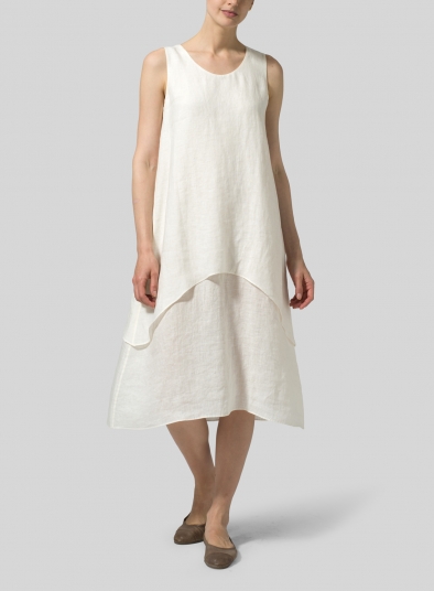 Linen Double Layer Sleeveless Tunic Dress