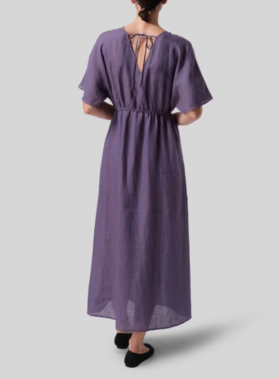 Linen V-Neck Dolman Sleeves Dress