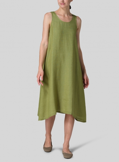 Silk Linen Lining A-Shape Midi Dress