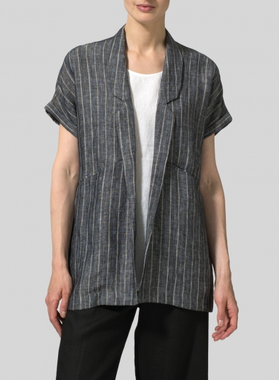 Twill Weave Linen Oversized Short Sleeve Jacket