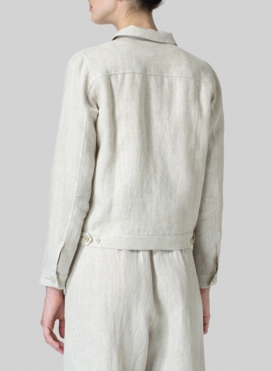 Linen Button Front Cropped Jacket