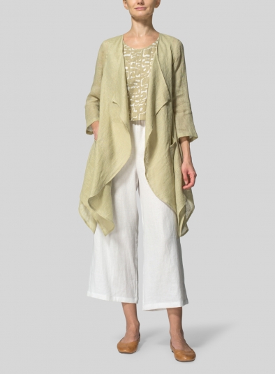 Woven Linen Waterfall Open Jacket