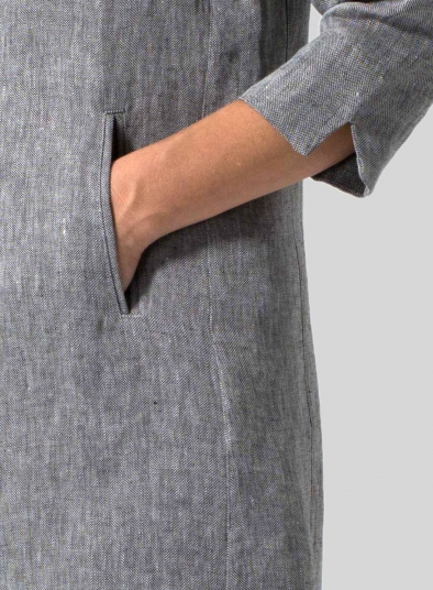 Linen Straight Fit V-Neck Long Jacket