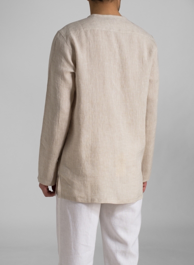 mens collarless linen shirts