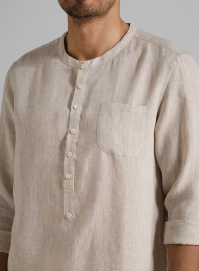 mens collarless linen shirts