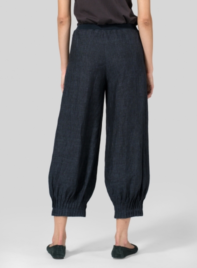 Linen Pleated Cuff Crop Pants
